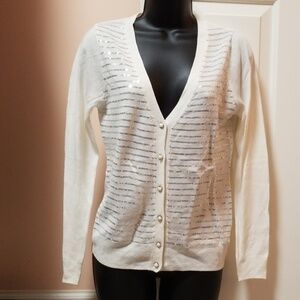 New York & Company V-neck Sequined Striped Sweater